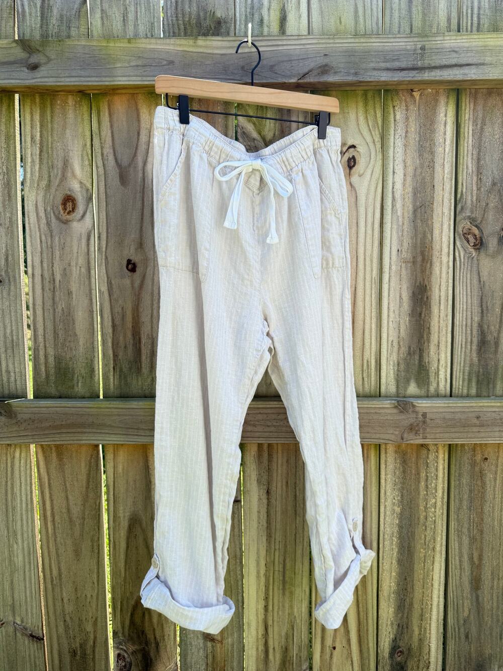Ellen Tracy Oatmeal Linen Drawstring Pants